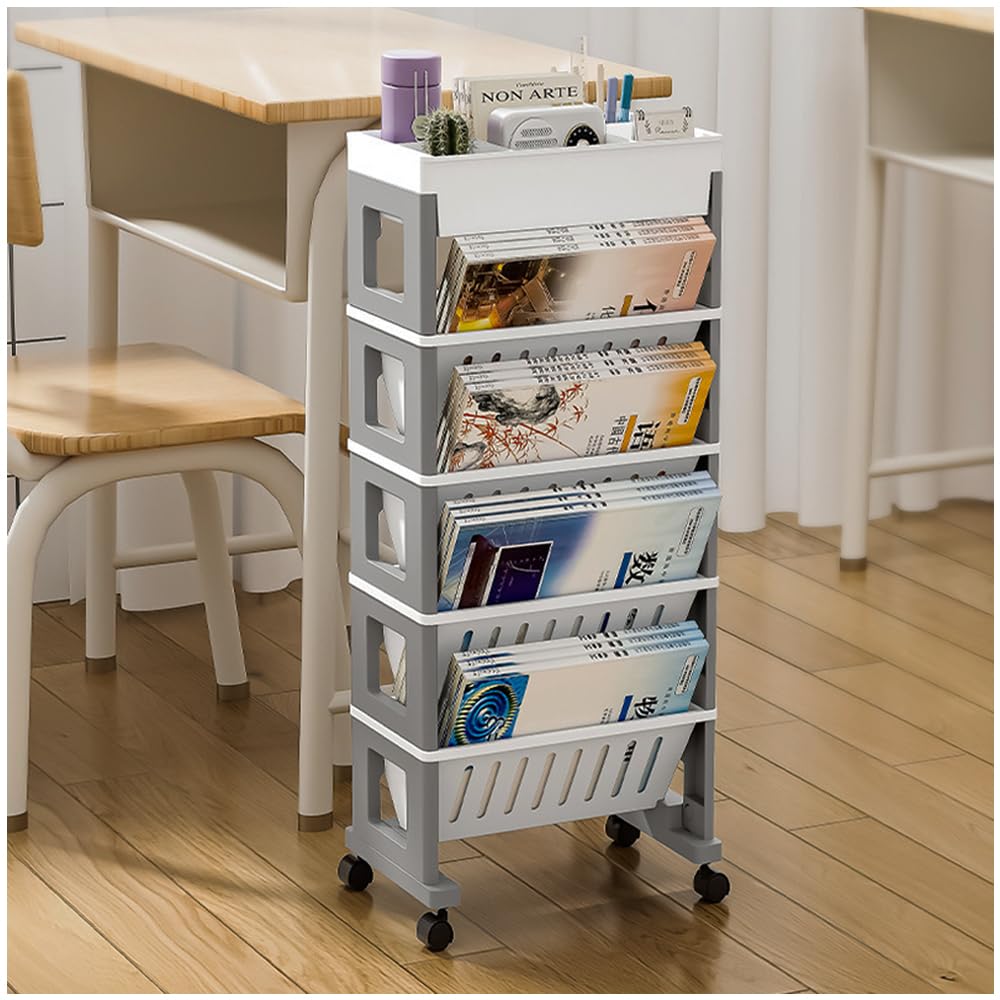 NUODWELL Bibliothèque mobile avec roulettes, organisateur de rangement amovible en plastique pour enfants, grande capacité, chariot bureau, dortoir, salle de classe