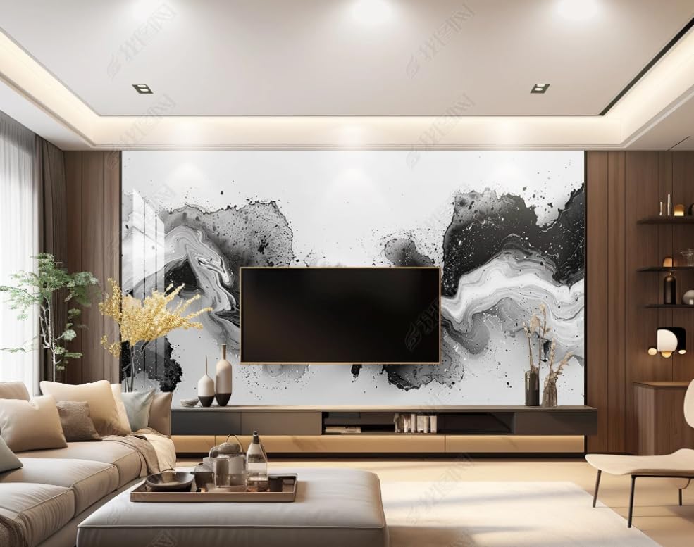 Papier peint intissé graffiti noir et blanc format géant 400x280 cm pour salon et chambre