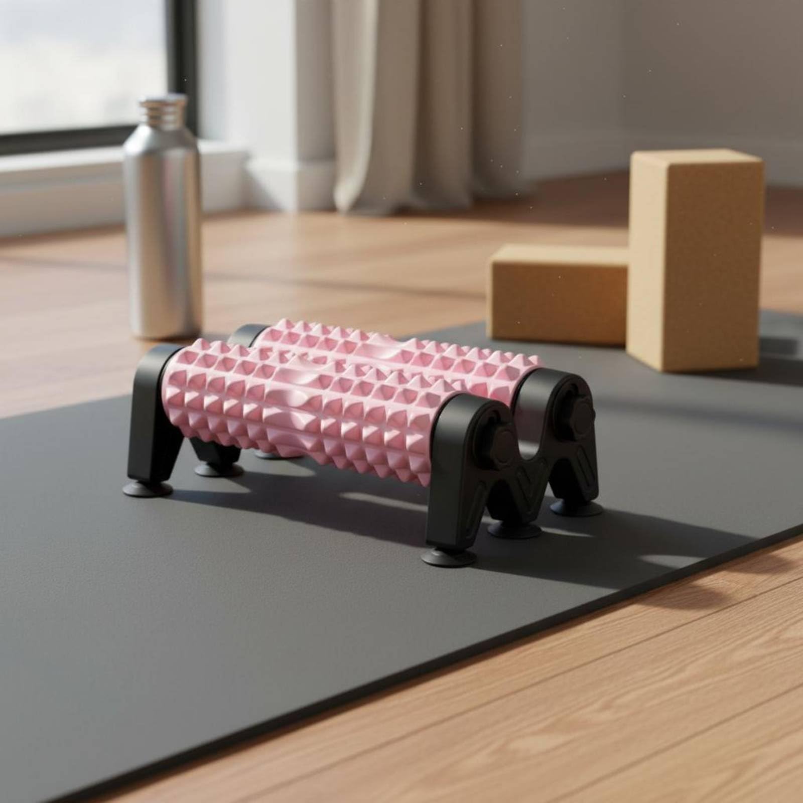 Rullo Massaggio Doppia Fila Rullo Schiuma Massaggiatore Fitness Recupero con Base Ampia Antiscivolo E Supporto Rigido Pressione Uniforme per Muscoli, Camouflage Pink Blue