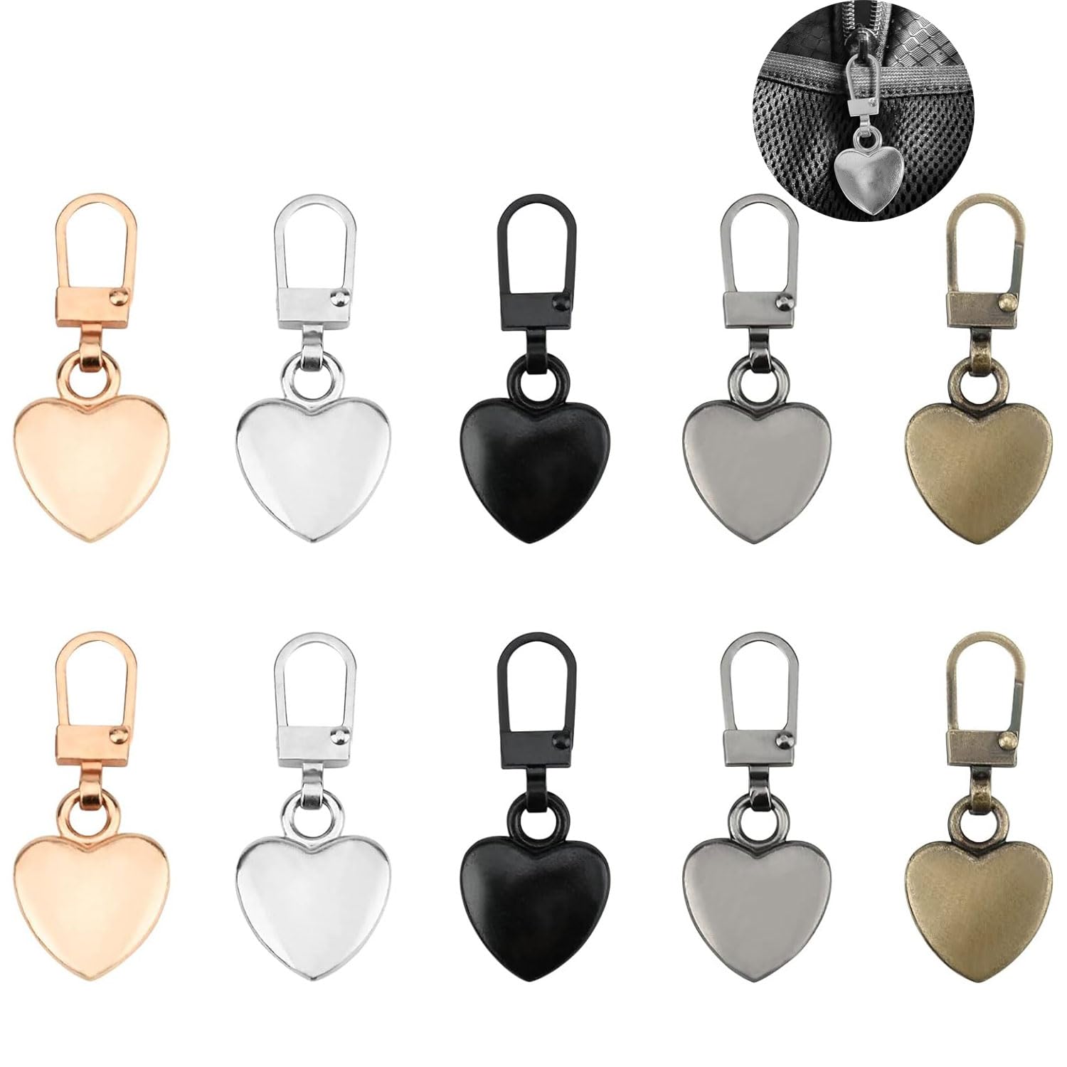 Massmot Detachable Zipper Puller, 10 Pcs Portable Universal Detachable Zipper Pulls Head, 5 Different Colors Zipper Pull Replacements for Luggage, Backpack, Leather Bag, Coat Or Jacket