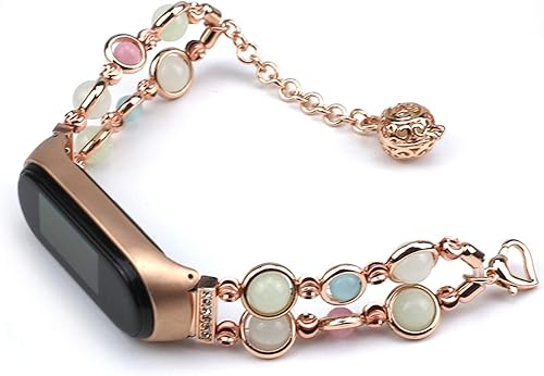 Miniatura 9 de Correa de muñeca Mi Band 3, hecha a mano con perlas luminosas de repuesto para mujer, correa ajustable de metal para reloj inteligente con cuentas