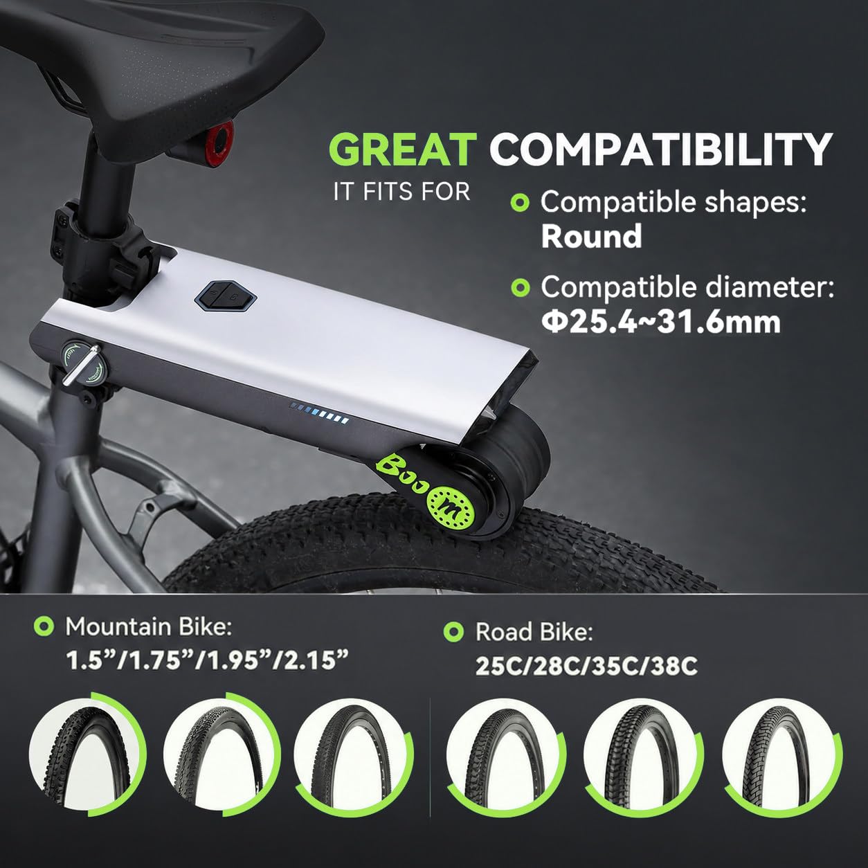 Kit Conversione Bici Elettrica con Controllo Via App,Kit di Conversione E-Bike con 4 modalità di Assistenza, Installazione Rapida, Nessuna Sostituzione di Componenti, Autonomia di 50 Km Green