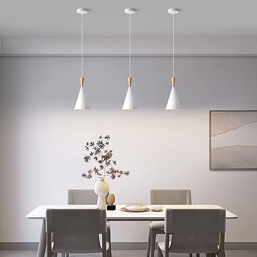 Miniatura 4 de BOKT Lámpara colgante moderna de cono blanco  Mini accesorio colgante de granero individual, vintage de mediados de siglo, 15.4 pulgadas de alto,