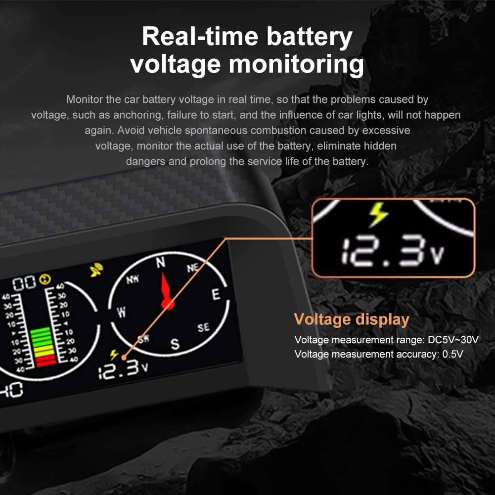 Auto-Neigungsmesser,HUD Head Up Display GPS Geschwindigkeitsmesser MPH Kompass Digitaler Neigungswinkelmesser Höhenmesser für Auto, Off-Road (01)