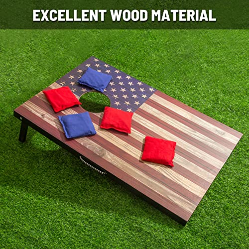 Cometoss Cornhole Set Outdoor Game -Includes 2 Mdf Wood Boards 35.4X23.6 Inch,8 12 Ounce Corn Hole Bean Bag Cornhole Set. (H-Flag)… #TOP1