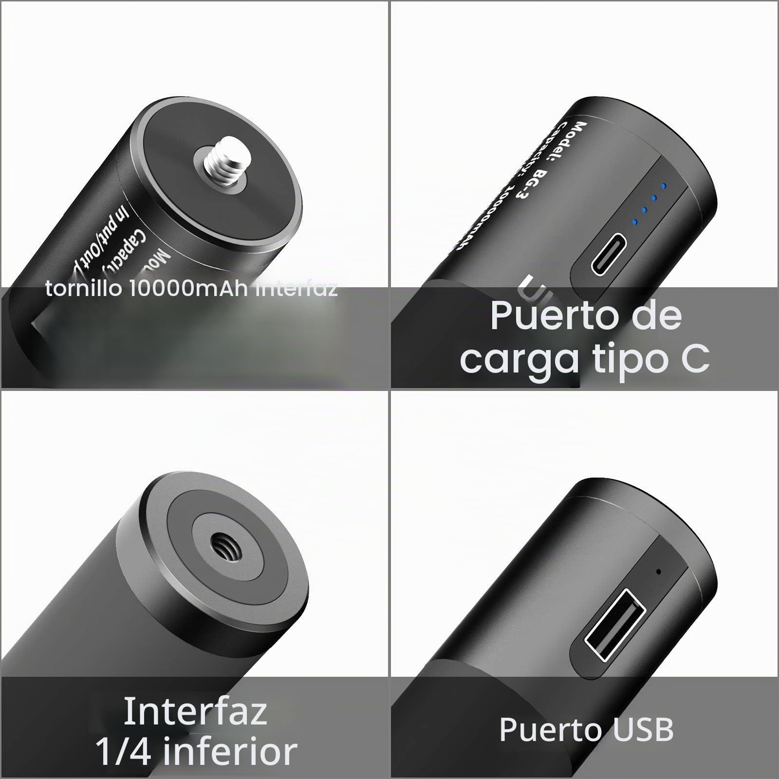 ULANZI BG-3 10000mAh Empuñadura con Batería, Batería Grip para Cámaras de Acción, Batería Externa Power Bank con Mini Trípode para Vlogging Cámara Live Streaming Filmmaking
