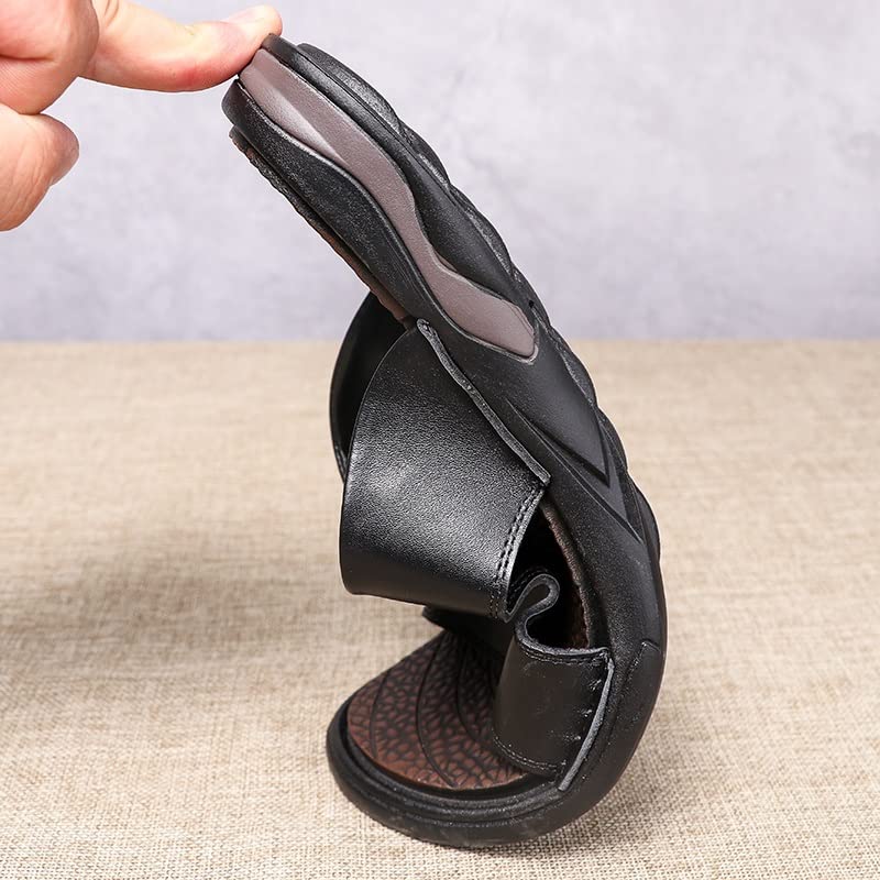 Men's Soft PU Leather Sandals Men Beach Slippers Outdoor Casual Holiday Male Retro Casual Shoes(D,43 Code)3