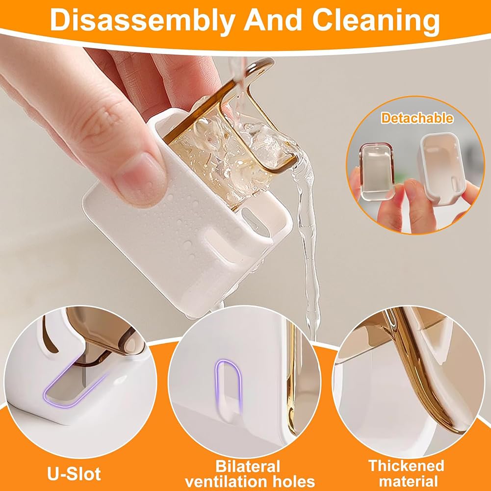 Paquete de 2 soportes para cepillo de dientes de pared para baño con cubierta de ducha, dispensador de cepillo de dientes individual de viaje, organizador de almacenamiento — view 5