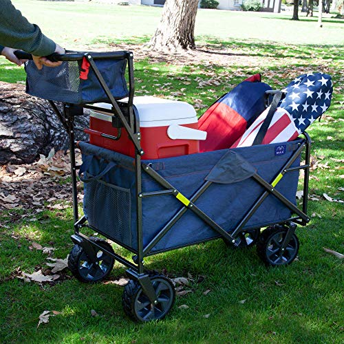 Mac Sports Utility Wagon Outdoor Heavy Duty Folding Cart Push Pull Collapsible with All Terrain Wheels and Handle Portable Lightweight Adjustable Folded Cart Landscape Wagon (Denim Blue) by MacSports - Image 5