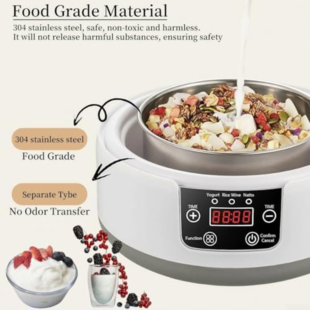 Yogurt Maker fatto in casa con coperchio trasparente – Impostazione dell'ora regolabile per yogurt latte yogurt latte yogurt sana colazione 22 x 22 x 15 cm (regolamenti statunitensi)