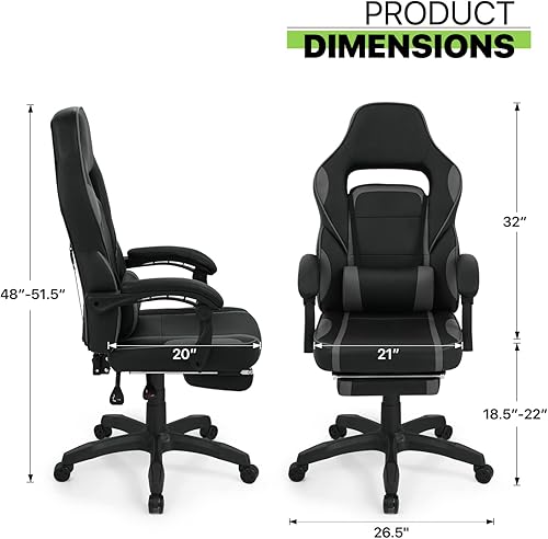 Miniatura 3 de Magshion Silla de juegos estilo carreras, reclinable ergonómico ajustable, silla de computadora con soporte lumbar y reposapiés retráctil, silla