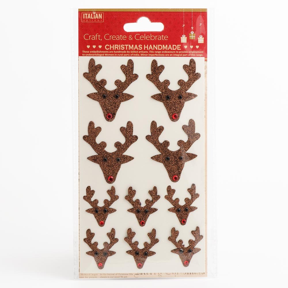 Italian Options Brown Glitter Reindeer Heads Christmas Craft Decorations (Pack of 10)