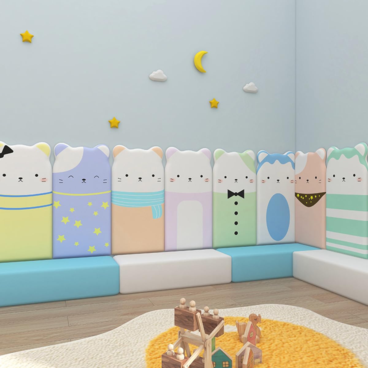 Adesivi Murali Antiurto Autoadesivi in Pvc per Cameretta Bambini Stelle, Mezzaluna e Nuvole, Installazione Comoda, Set da 1 per Arredare la Stanza dei Piccoli