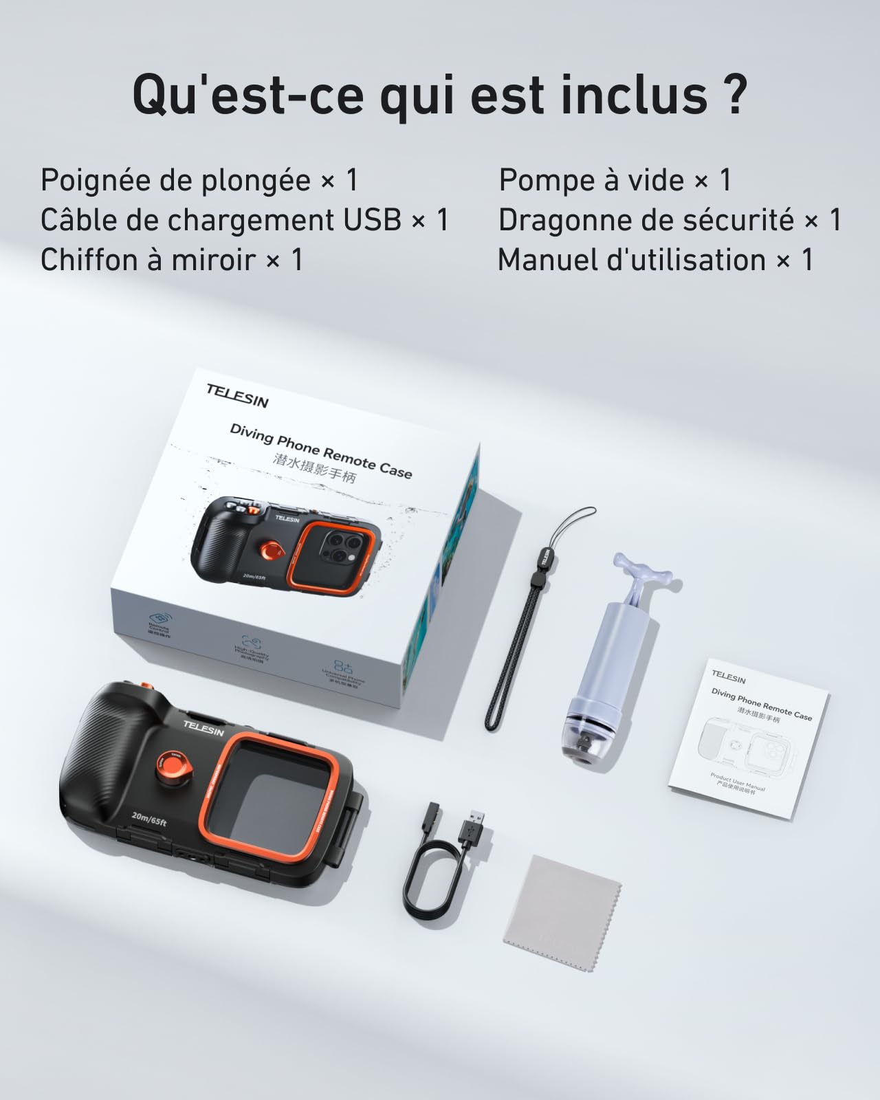 TELESIN Coque Waterproof pour Téléphone Portable pour Plongée sous-Marine, Coque Etanche & Poignée Universels pour Photo et Vidéo sous-Marin, pour iPhone/Android/Samsung et Autres Téléphones (Noir)