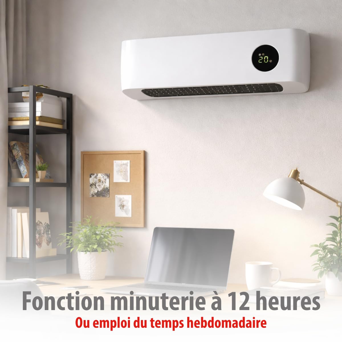 alpina Chauffage Mural 1000-2000W - Chauffage Céramique PTC avec Télécommande - Réglable en Température et Minuterie - Radiateur Mural pour Intérieur, Blanc