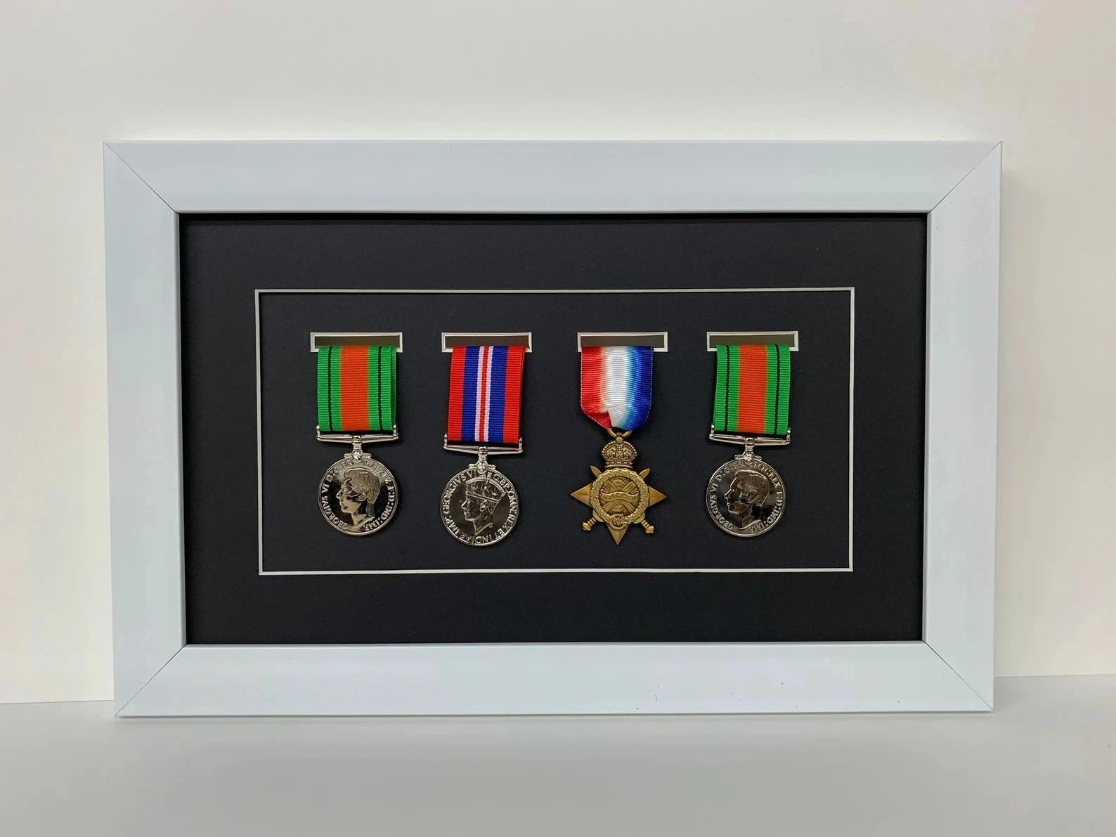 Kwik Picture Framing Ltd 4 Medal Military Shadow Box Display Frame 40x26cm, Black Mount - War Medal Display Case | Army Navy RAF Wall Mounted Memorabilia Holder