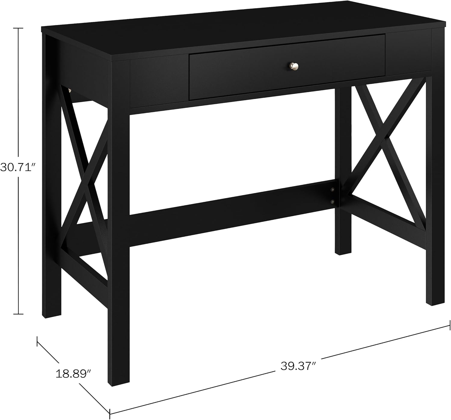 Lavish Home Writing Desk - Modern Desk with X-Pattern Legs and Drawer Storage - for Home Office, Bedroom, Computer, or Craft Table (Black)