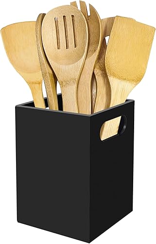 Soporte para utensilios, soporte para utensilios de cocina para encimera, organizador de utensilios de cocina de acrílico, recipiente negro con asas