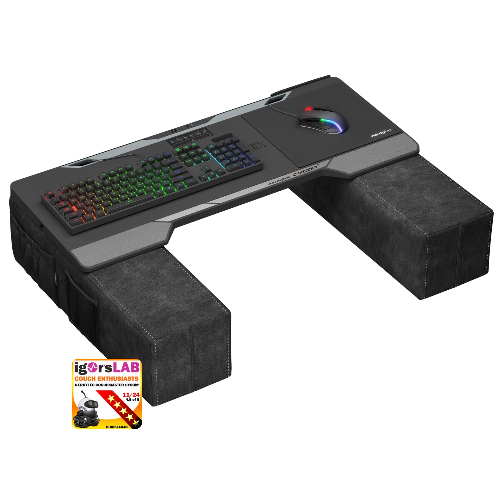 Couchmaster CYCON³ Black HORIZONLIGHT Bar, ergonomischer Gaming Laptoptisch für Couch, Sofa und Bett, Laptop Tisch mit USB Hub für PC, PS4/5, Xbox One/Series X und Laptops
