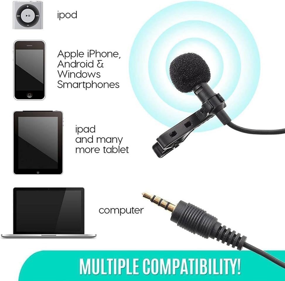 Lavalier Microphone, Lapel Omnidirectional Condenser Mic with Wind Muff 3.5mm Jack Plug-Play Microphone for Interview Video Podcast Vlog Live Streaming Recording and so on - Image 4