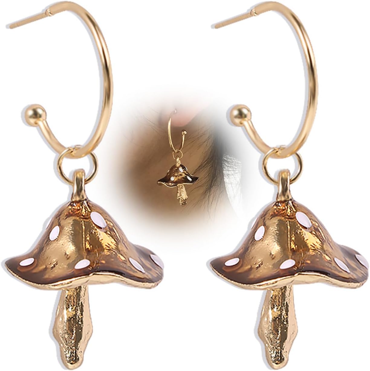 Dainty Enamel Mushroom Dangle Earrings for Women Sweet Cute Agaric Green Statement Dangly Earring Brown Trendy Mushrooms Dripping Oil Jewelry Gifts