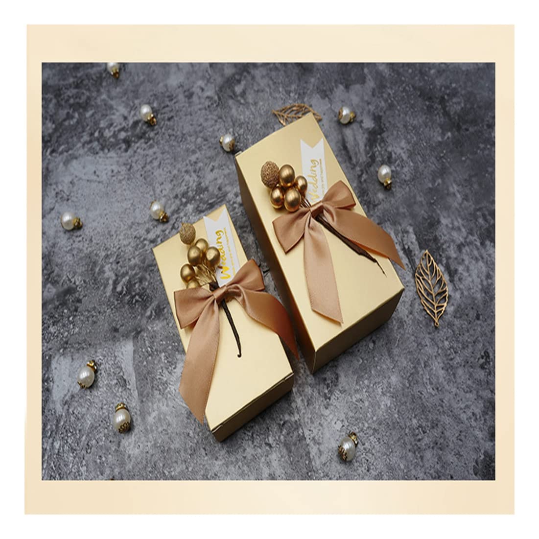 FAYEVIVI Scatole Regalo Con Manico In Pelle - 20 Pezzi Color Champagne - Per Caramelle, Bomboniere, Matrimoni