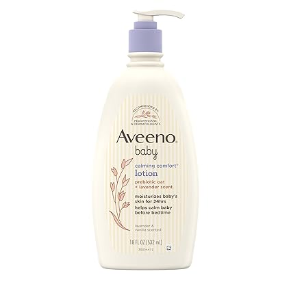 Aveeno Baby Calming Comfort Moisturizing Body Lotion with Relaxing Lavender & Vanilla Scents, Non-Greasy Baby Lotion, Nourishing Prebiotic Oatmeal, Paraben- & Phthalate-Free, 18 fl. oz