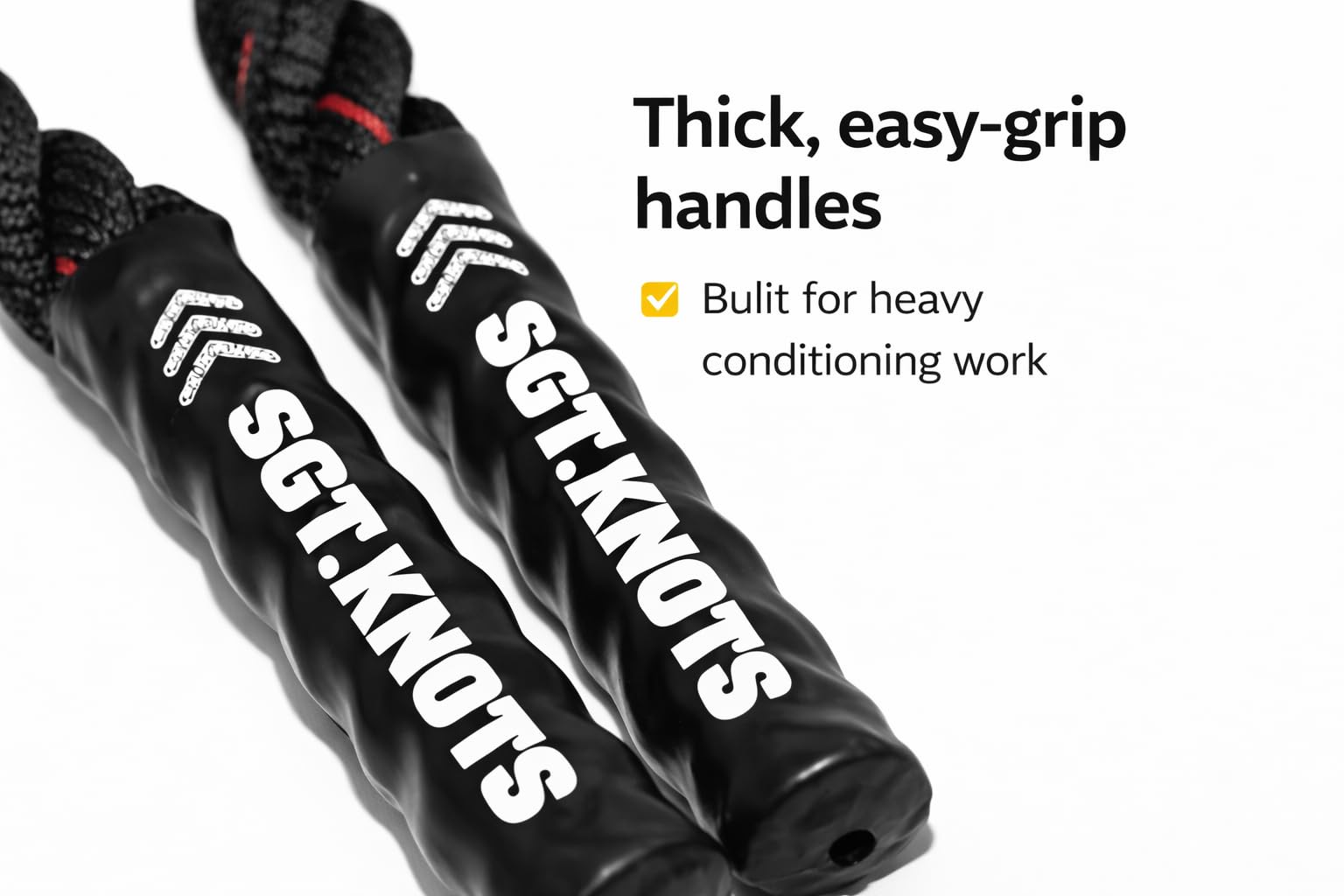 SGT KNOTS Cuerda de saltar de batalla trenzada – Cuerda de entrenamiento de fuerza pesada para fitness, crossfit, batalla (2 pulgadas x 10 pies, negro con trazador rojo)