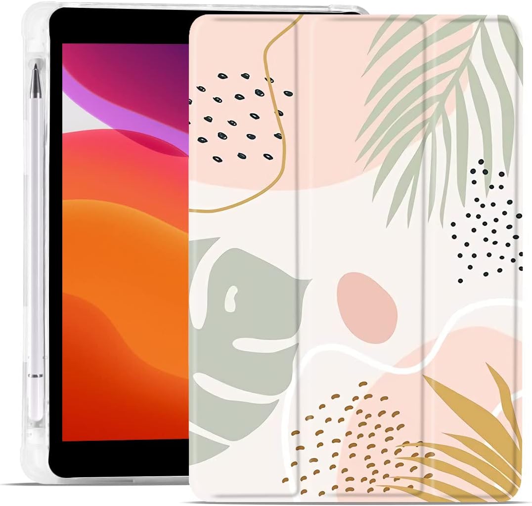 MAYCARI Green Leaves Case for iPad Pro 11 Inch with Pencil Holder, Aesthetic iPad Pro 4th/3rd/2nd Generation Soft TPU Case, Auto Sleep/Wake Cover Slim Shell for Girls Women