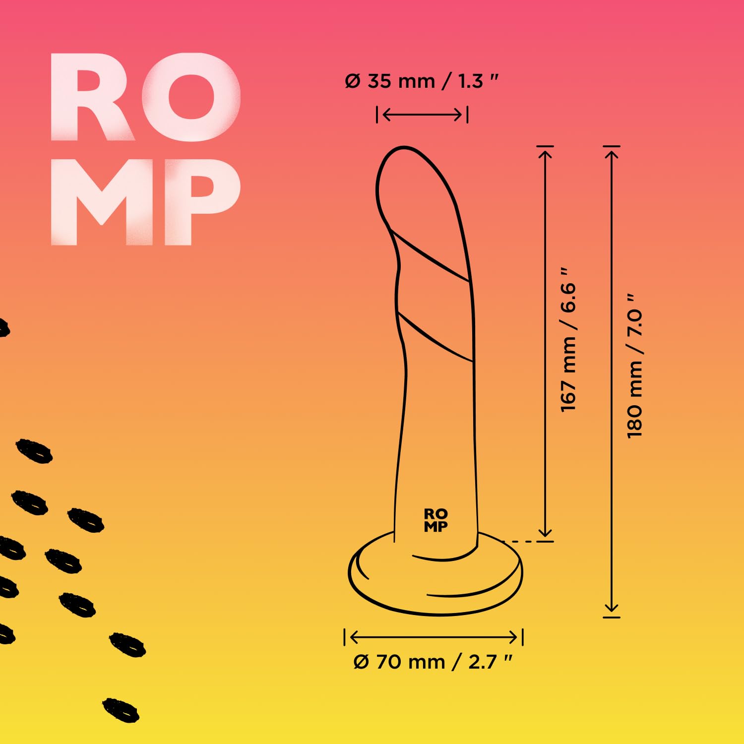 ROMP Dizi Dildo non realistico - Dildo in silicone da 7 pollici - Compatibile con i vibratori Bullet - Dildo P-Spot e G-Spot - Dildo a ventosa con imbracatura - Giocattolo sessuale per adulti