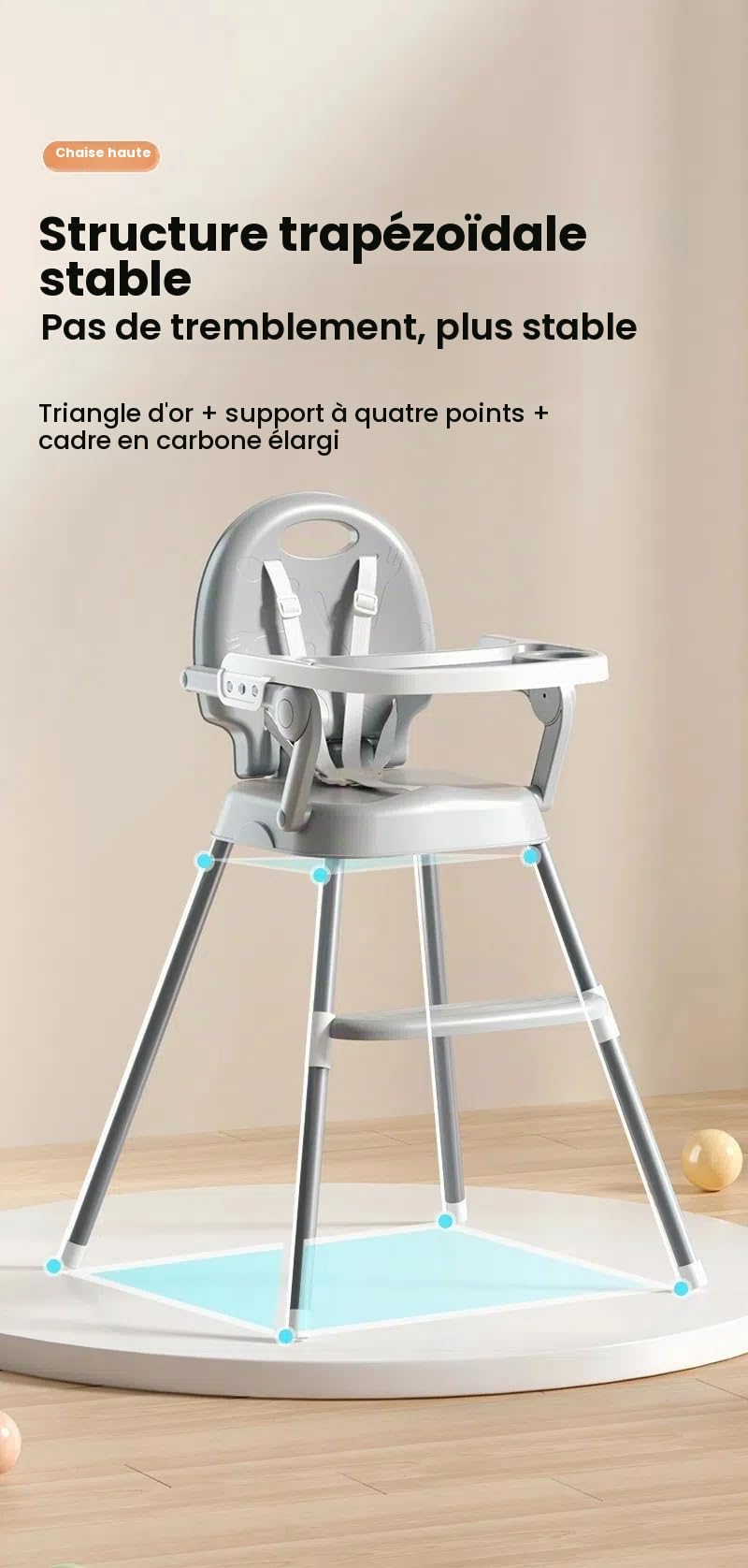 MoLi Chaise Haute Bébé avec Trois Modes, Chaise Haute pour Bébés et Tout-petits, Réglable et Facile à Plier Chaises Hautes, Chaises Bébé avec Pédale Antidérapante (8123 Grey)