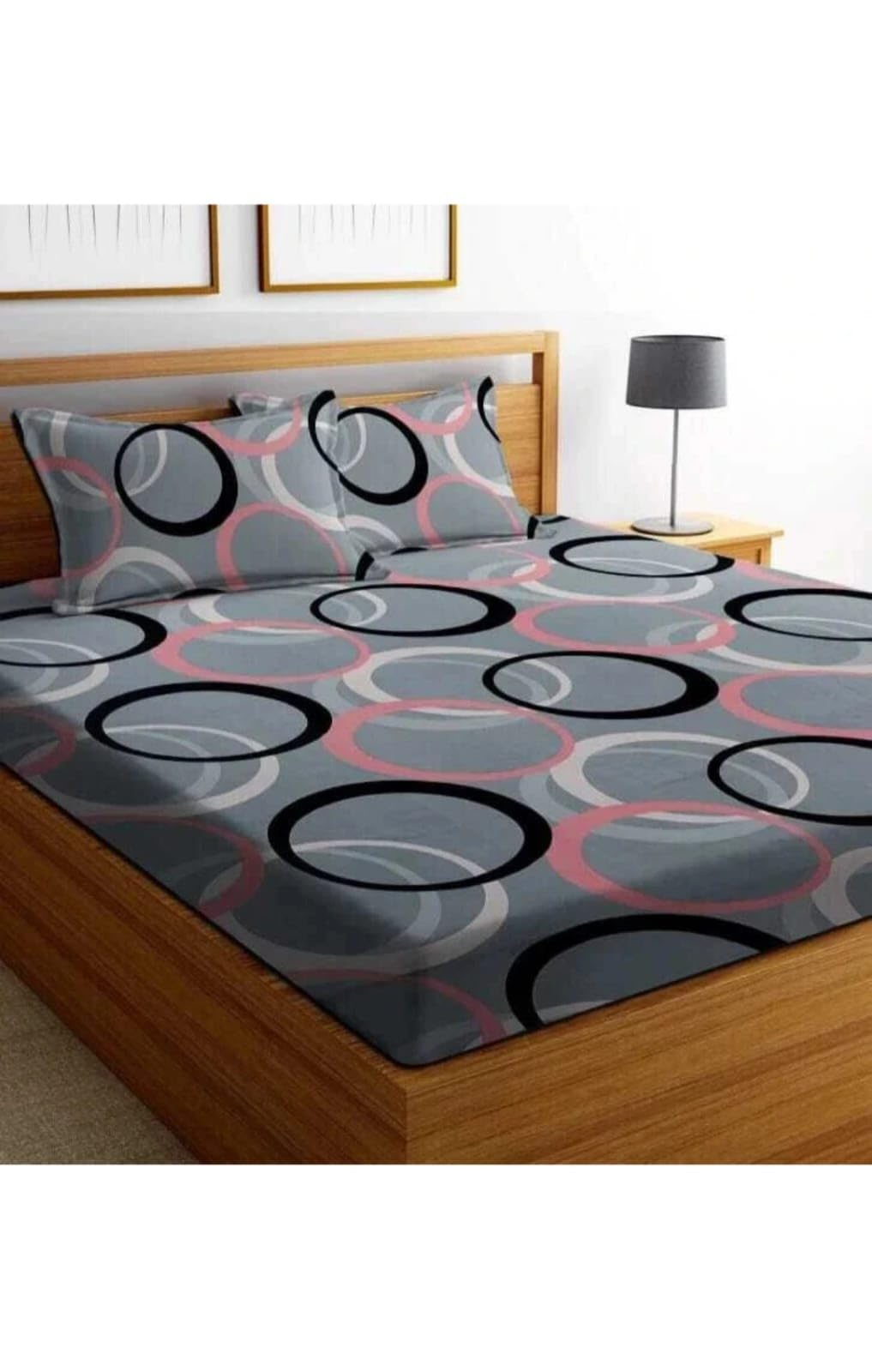 premium 100% cotton elastic fitted bedsheet | soft & breathable fabric | deep pocket stretchable edges | wrinkle-resistant & durable bedsheet for home (big circles)