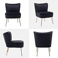Vista 7 de KCC Juego de 2 sillas decorativas modernas tapizadas de terciopelo, sillas de sala de estar de mediados de siglo con patas doradas, cómoda silla sin