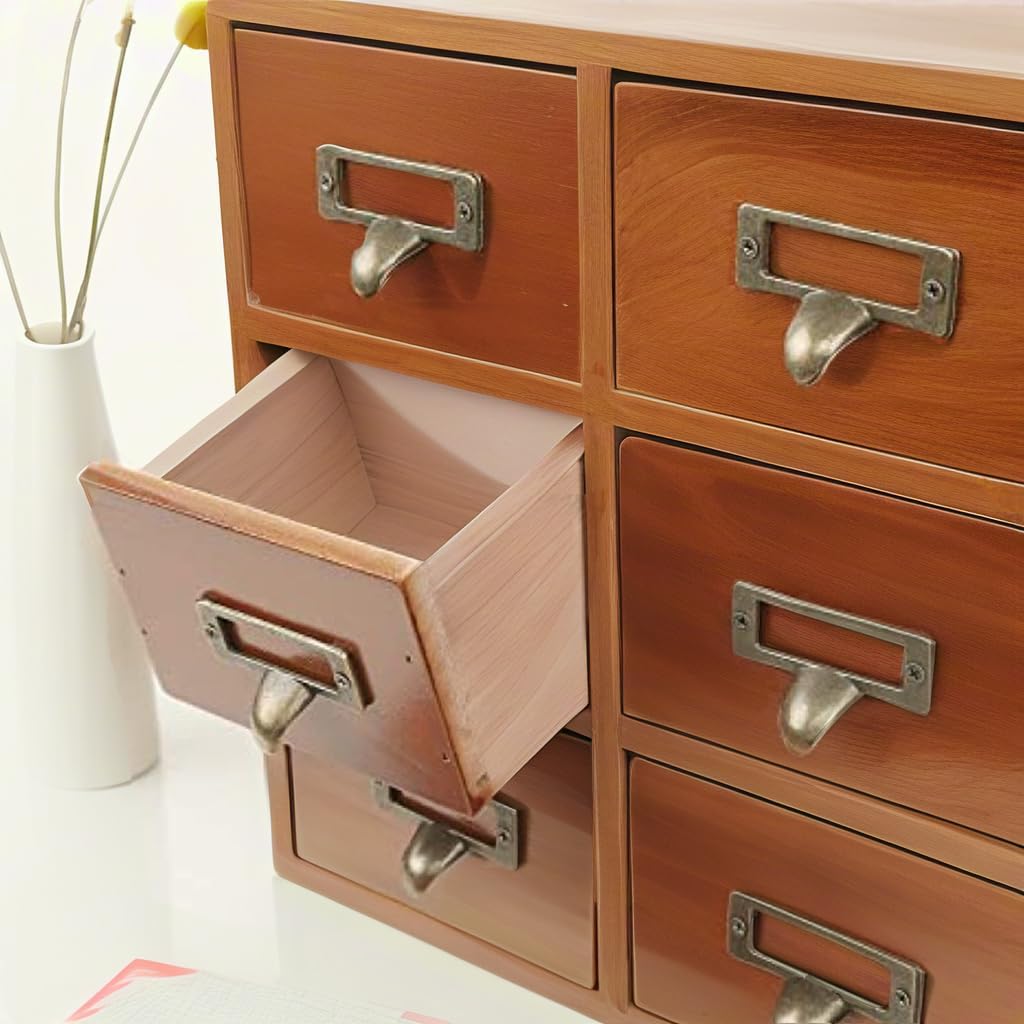 Vintage Apothecary Cabinet 9 Drawers Wooden Drawer Organizer for Desktop Traditional Solid Wood Small Chinese Medicine Cabinet Tea Storage Organizer