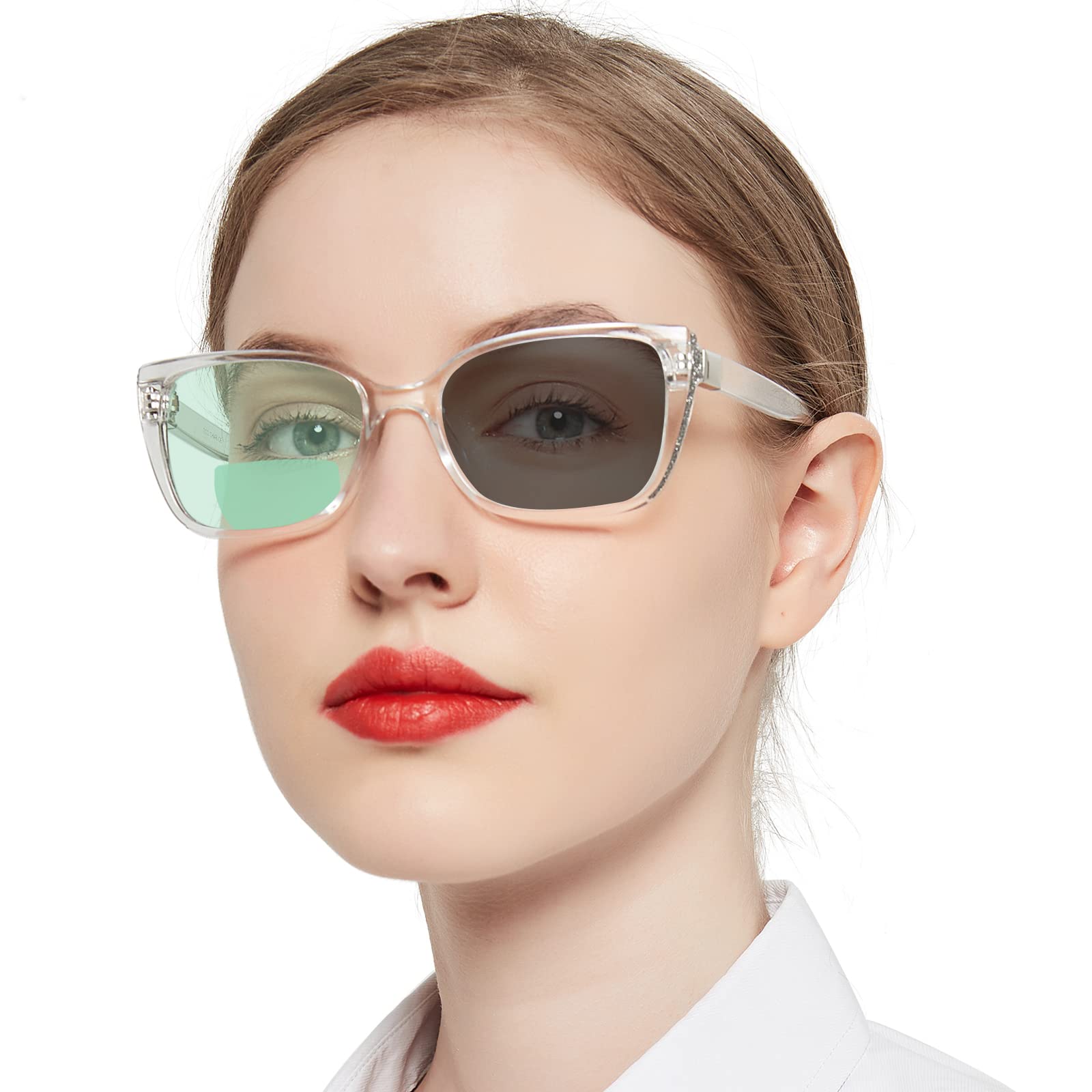 OCCI CHIARI Transition Photochromic Bifocal Reading Glasses Womens,Trendy Clear UV Protection Sunglasses Readers1.0 1.5 2.0 2.5 3.0 3.5 4.0(Clean +250)