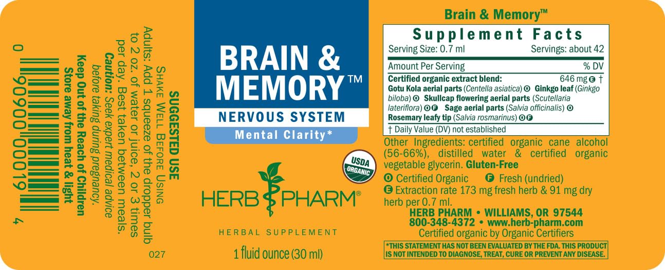 Herb Pharm Brain & Memory: Formula with Ginkgo Biloba Organic, Fast Absorption for Mental Focus, Nootropic Vegan Brain Supplement | Non-GMO Ginkgo Supplement, Gluten-Free, Up to 3 Week Supply, 1 oz* — Amazon image 11