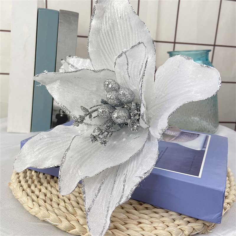 Anevous 12 Stück Glitzer Weihnachten Blumen, Weihnachtsstern Künstliche Blumen, Deko Blumen Weihnachten Weihnachtsblumen Deko Für Weihnachtsbaum, Ornamente, Hochzeit, 9cm,Bronze