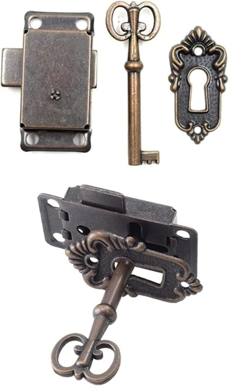 KeuLen Wooden Box Latch Hasp,2PCS Decorative Furniture Locks Antique Iron Drawer Locks with Key Jewelry Wooden Box Latch Furniture Hardware