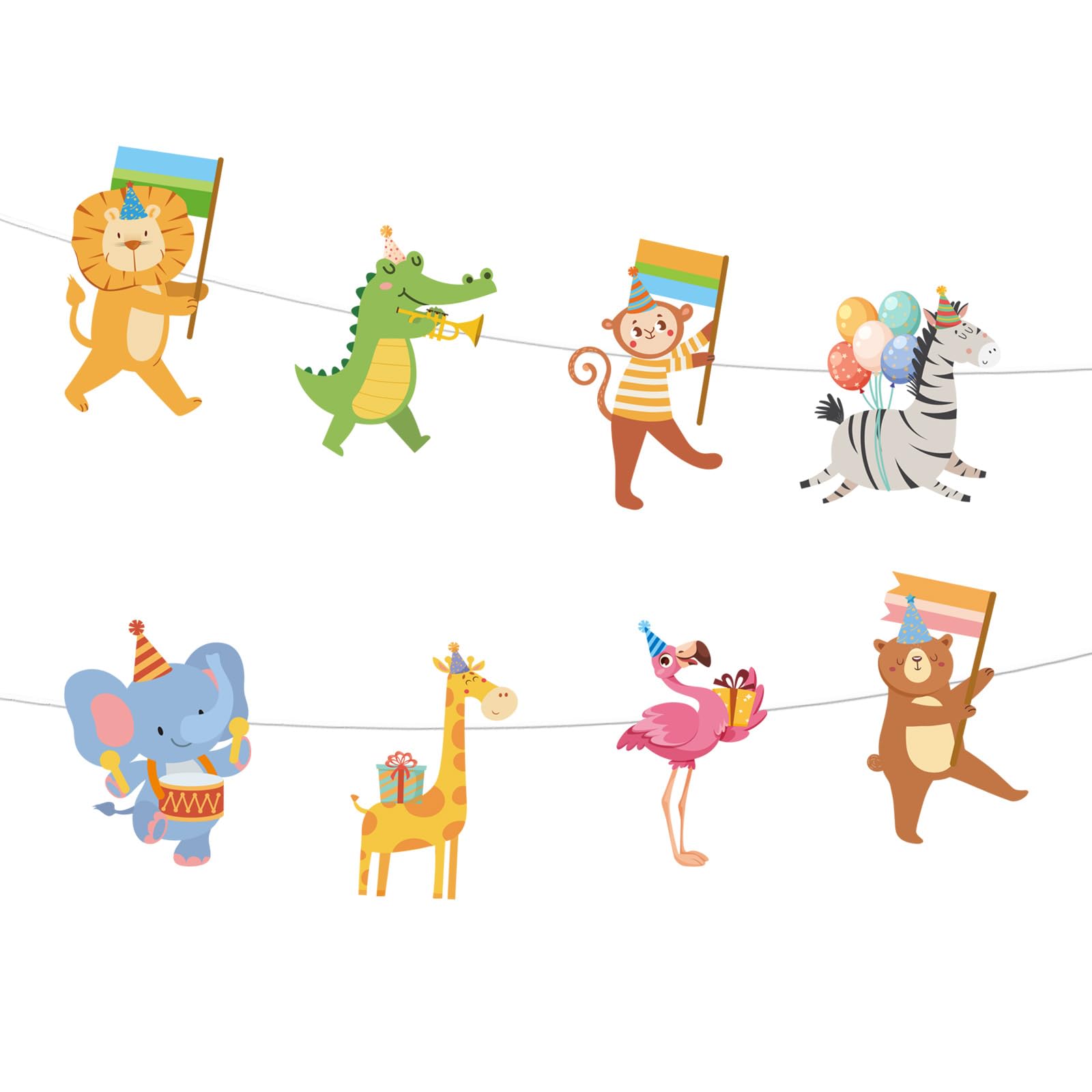 Animal Parade Party Banner, Pre-Strung Animal Birthday Garland Wall Hanging Decoration for Baby Shower Carnival & Jungle Theme Parties
