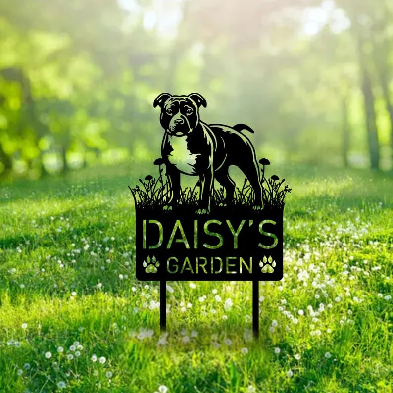 Personalised Staffordshire Bull Terrier Dog Garden Sign, Custom Metal Name Sign, Garden Ornaments, Pet Memorial Plaque, Staffy Gifts, Backyard Decor, Dog Statue, Puppy Silhouette Outdoor Decor