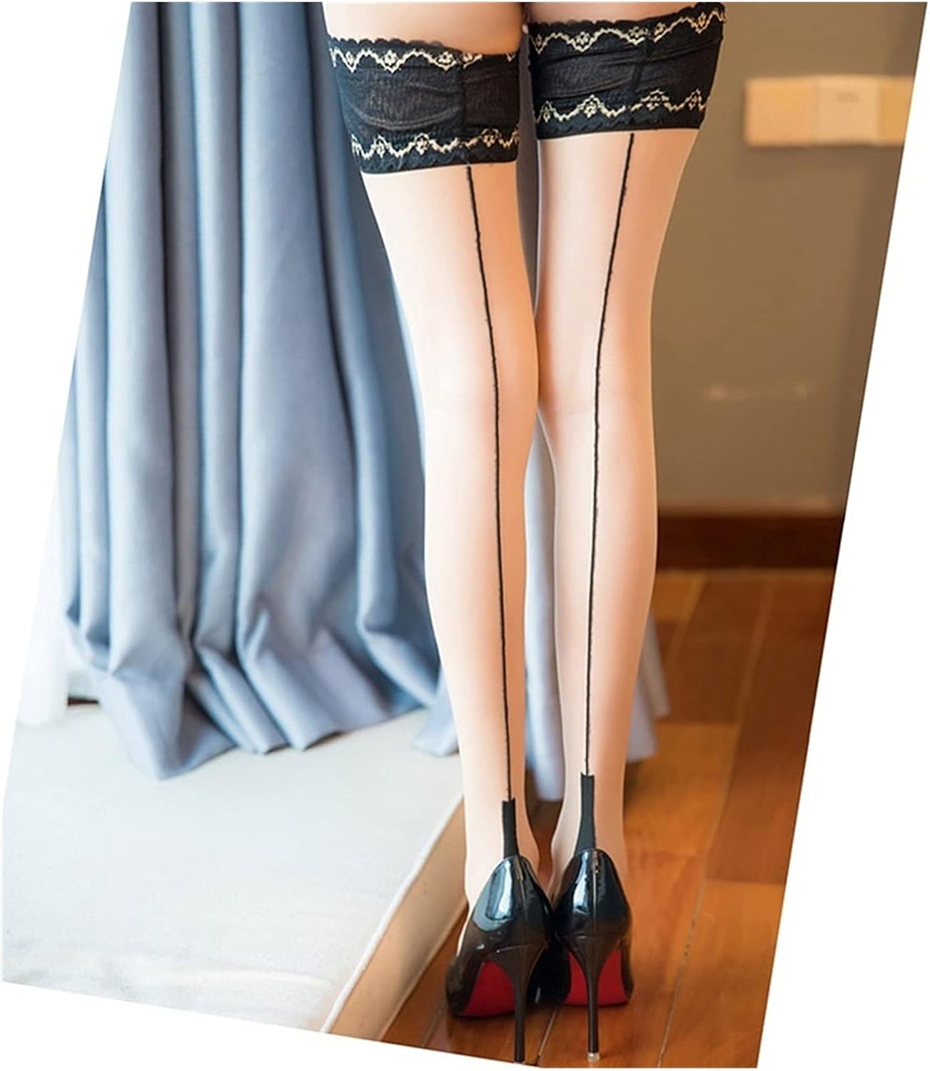 Binghc 女性ヴィンテージキューバヒール太ももハイストッキング非スリップシリコン滞在ストッキングセクシーストッキングバックシームナイロンメディア Color Beige Size One Size Hondasaudi Com