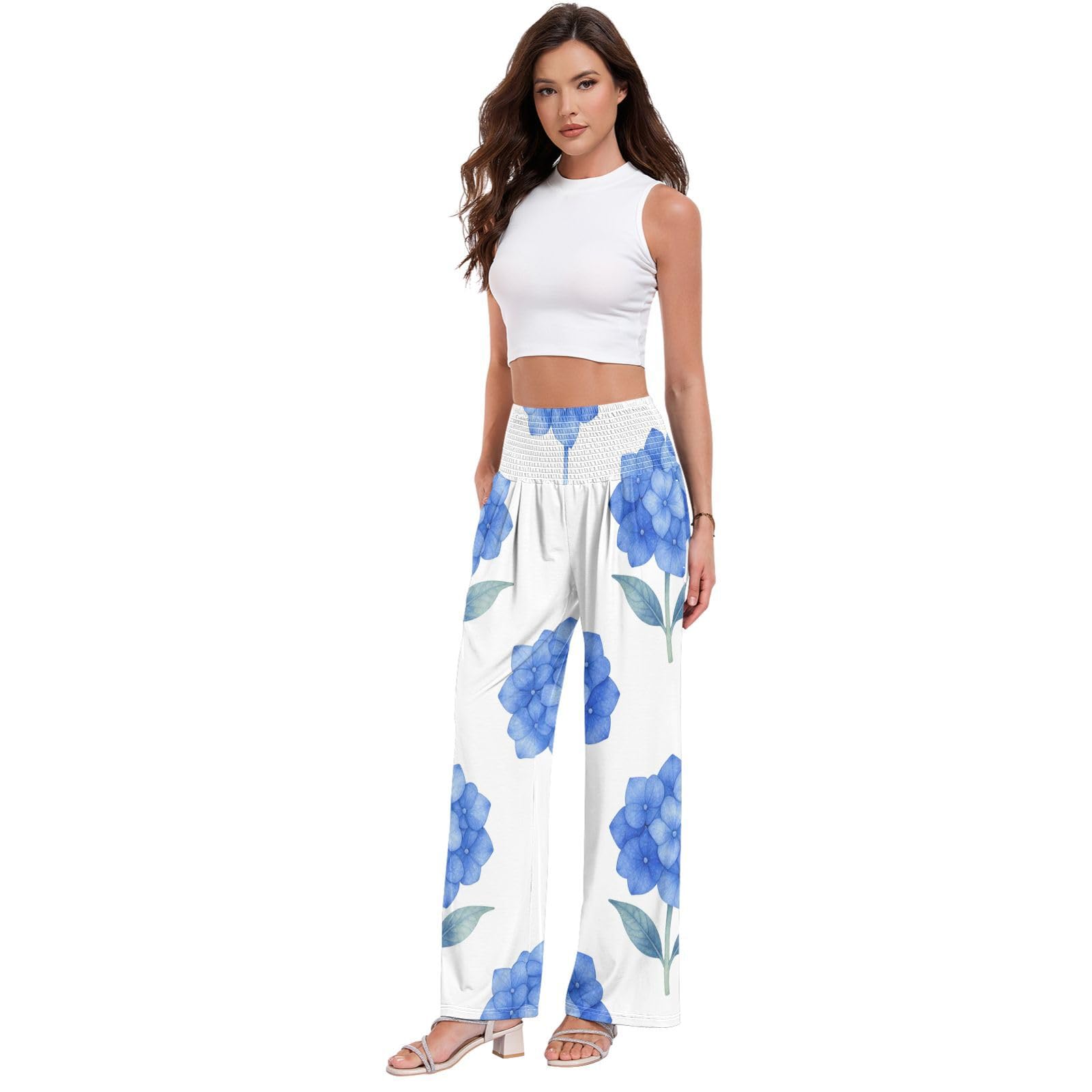 Blue Hydrangea - Pantalones de yoga para mujer, resistentes a las arrugas, pantalones casuales de viaje