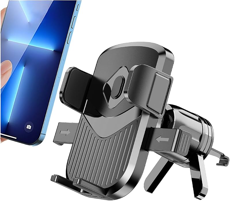 Car Phone Holder, 360 Degree Rotation Air Vent Mobile Phone Stand Cradle with Stable Hook Clamp, Hands-Free Automotive Interior Cellphone Mount, Universal for Most Smartphones