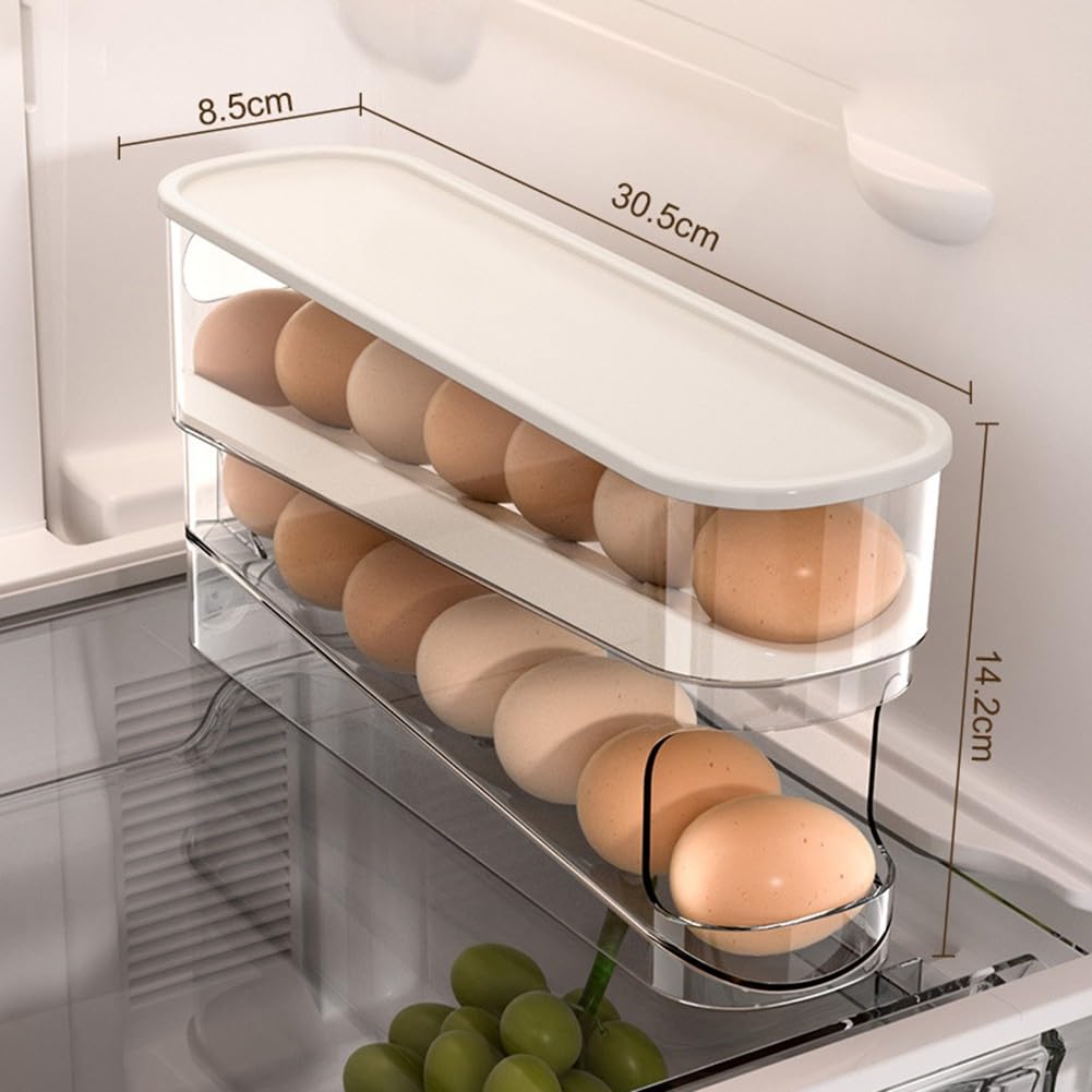 Contenedor de almacenamiento de huevos, caja de almacenamiento de huevos de gran capacidad para refrigerador con caja transparente de doble capa para cocina