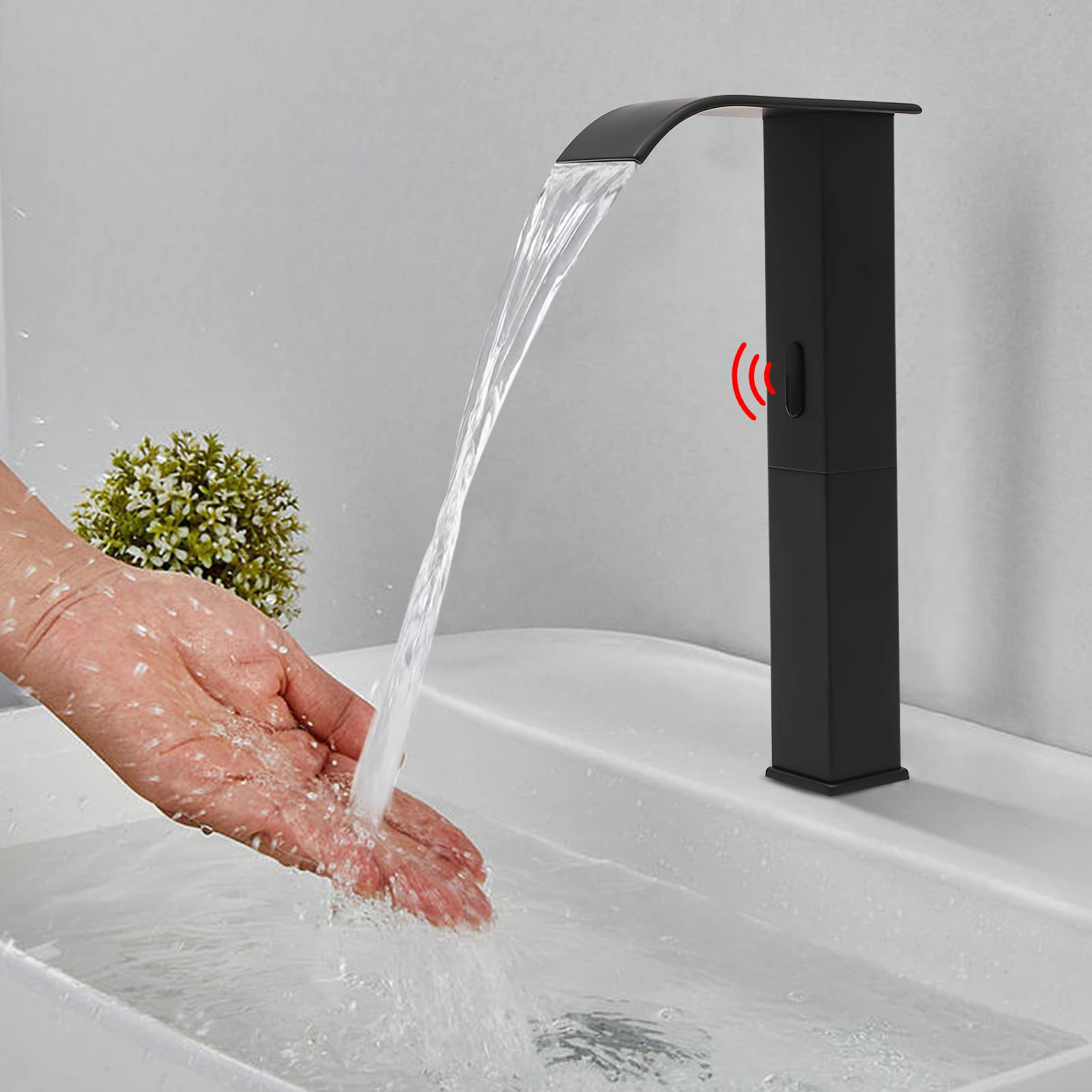 Miscelatore per lavabo, con sensore a infrarossi, miscelatore monocomando, rubinetto automatico del sensore per casa, ristorante, centro commerciale (nero)