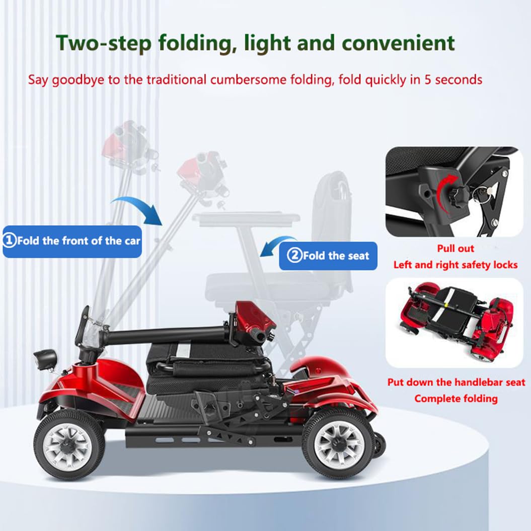 Scooters De Movilidad Plegables Y Ligeros, Scooter De 4 Ruedas,Scooter De Movilidad Para Maletero De Coche De Viaje,Scooter De Viaje Portátil,Silla De Movilidad De 4 Ruedas red