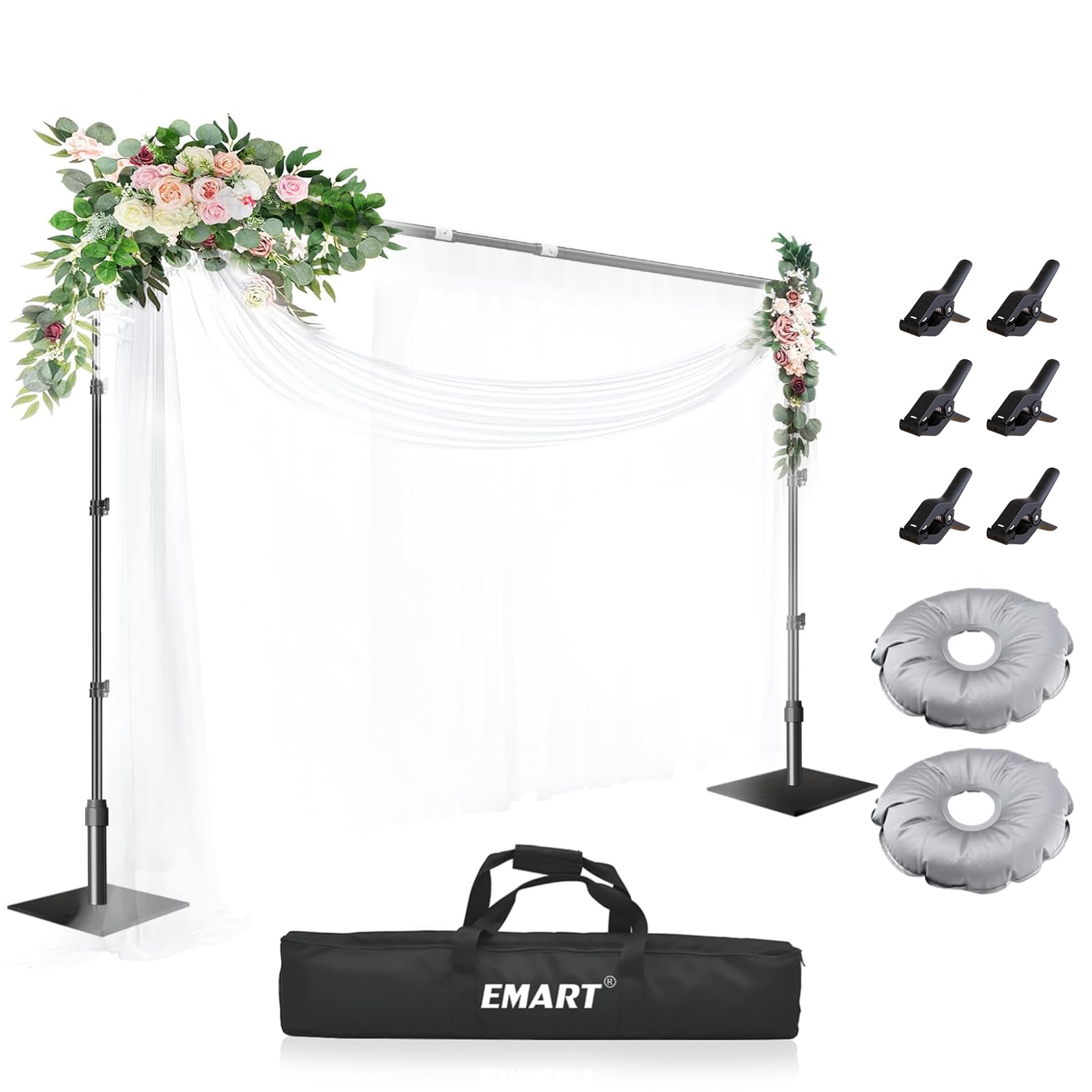 EMART Soporte de Fondo 3x3m con Base de Acero, Sistema de Telón Profesional para Fotografía Set con Bolsa de Transporte para Retrato, Estudio Fotográfico de Producto