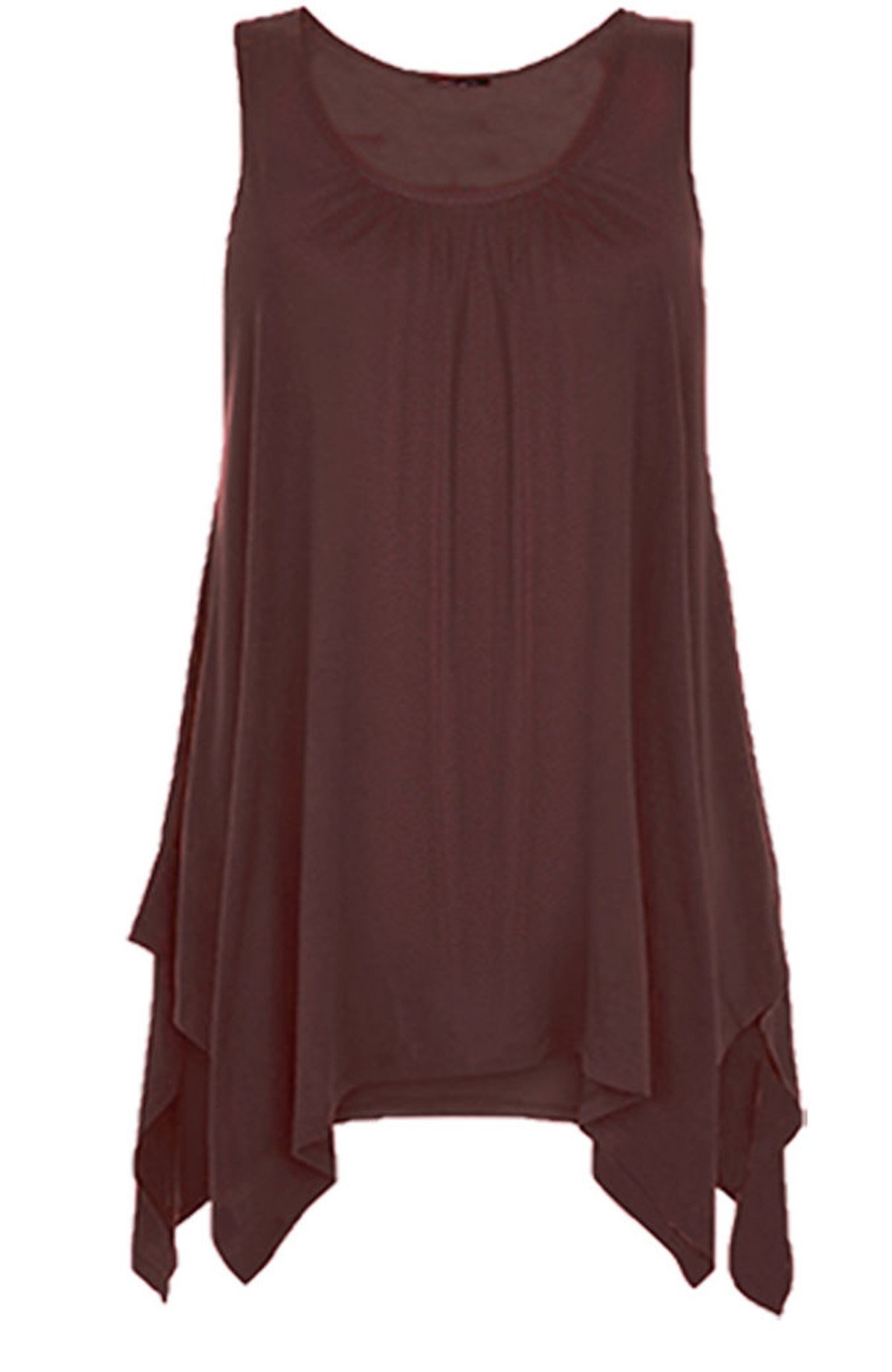 GirlzWalk ® Women Hanky Hem Top Ladies Sleeveless Flared Jersey Long Tunic Flared Swing Vest Top Brown