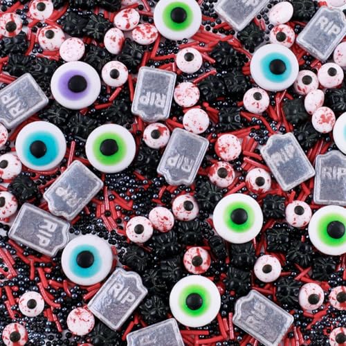 Morofme 3.5 oz Eyeball Sprinkles Halloween Edible Eyes Tombstone Spider Bloody Eyes Red Edible Eyeballs Sprinkles Mix Black Red Jimmies Candy Eyeballs Eyes Sprinkle for Cake Decorating Dessert Cookie