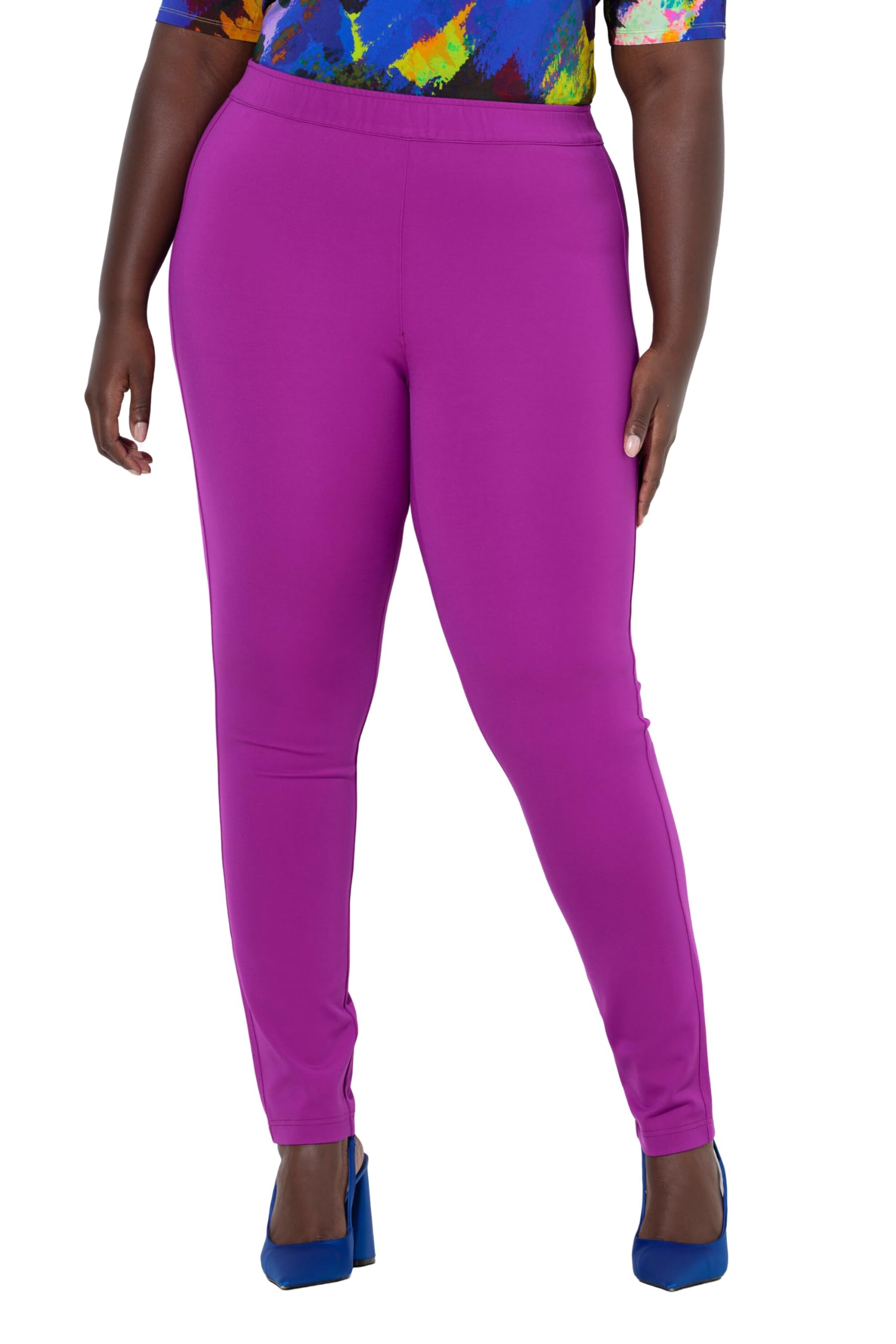 Ulla Popken Damen große Größen Übergrößen Plus Size Punto-Hose Sienna, schmales Bein, Elastikbund 688136